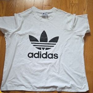 Adidas White Tee with Black Trefoil Logo